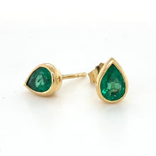 Load image into Gallery viewer, 22ct Yellow Gold, Pear-Shaped Emerald Stud Earrings
