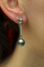 Load image into Gallery viewer, 18ct White Gold, Diamond &amp; Tahitian Pearl Drop Earrings
