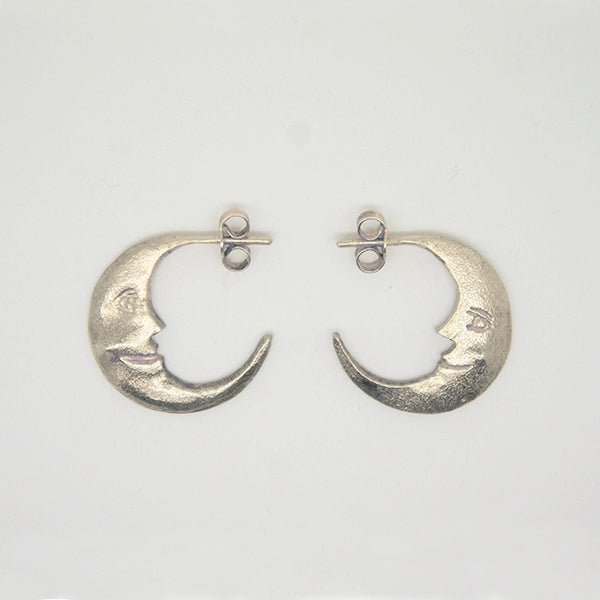 Crescent Moon Hoop Earrings Medium, Silver