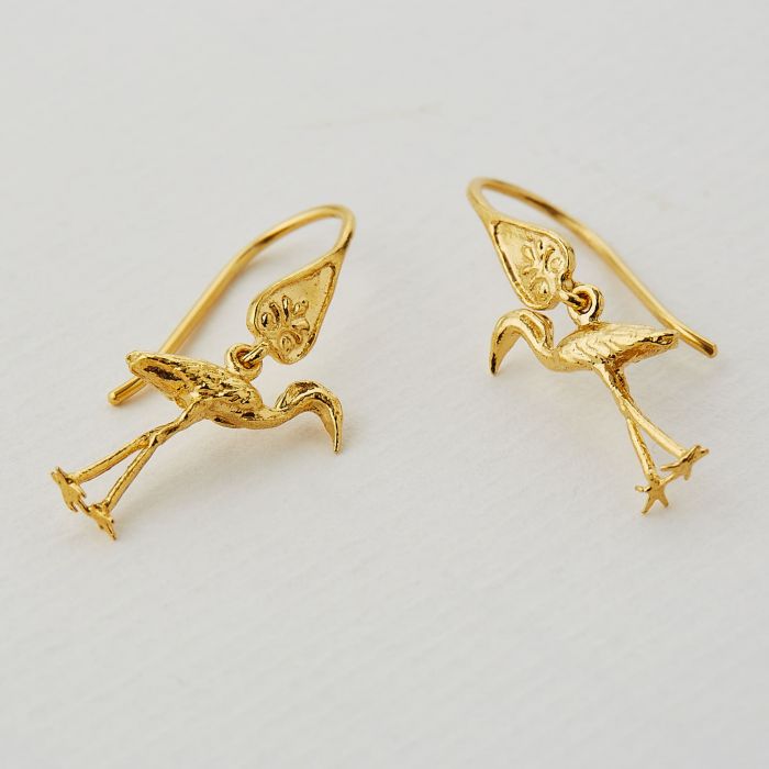 Heron Ornate Hook Earrings, Gold