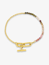 Load image into Gallery viewer, Watermelon Tourmaline T-Bar Beaded Bracelet, Gold

