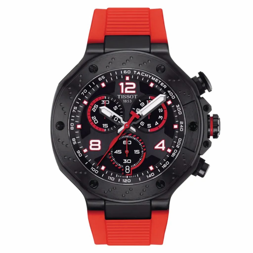 T-Race Chronograph, Black Dial & Red Silicone Strap
