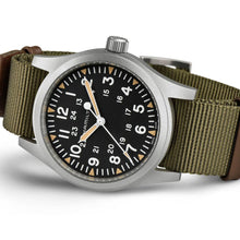 Load image into Gallery viewer, Khaki Field Mechanical 42mm, Black Dial &amp; Green Nato Strap
