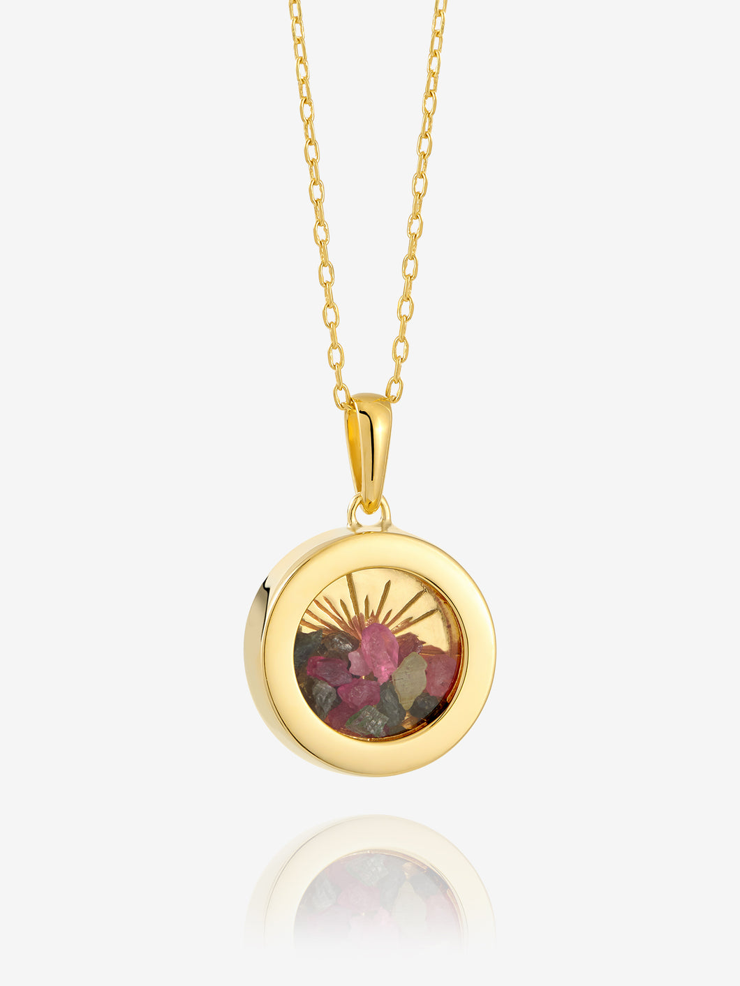 Small Deco Sun Birthstone Amulet Necklace, Gold