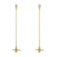 Load image into Gallery viewer, Diamond Stud Earrings with Fine Chain Bee Drops
