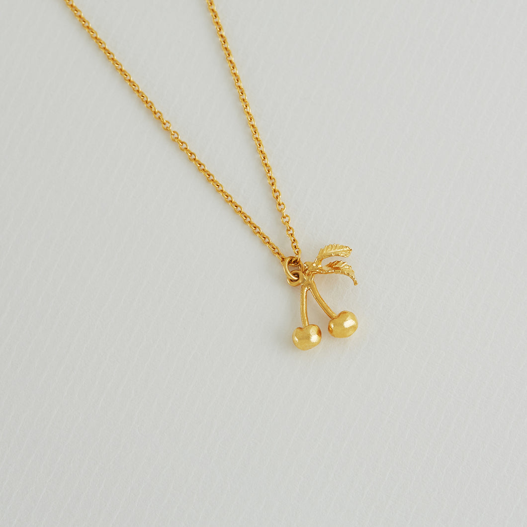 Small & Sweet Cherry Necklace, Gold Plated