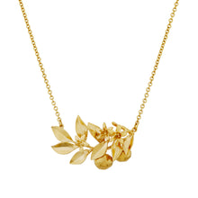 Load image into Gallery viewer, Orange Blossom Branch Necklace with Hanging Oranges, Gold Plated
