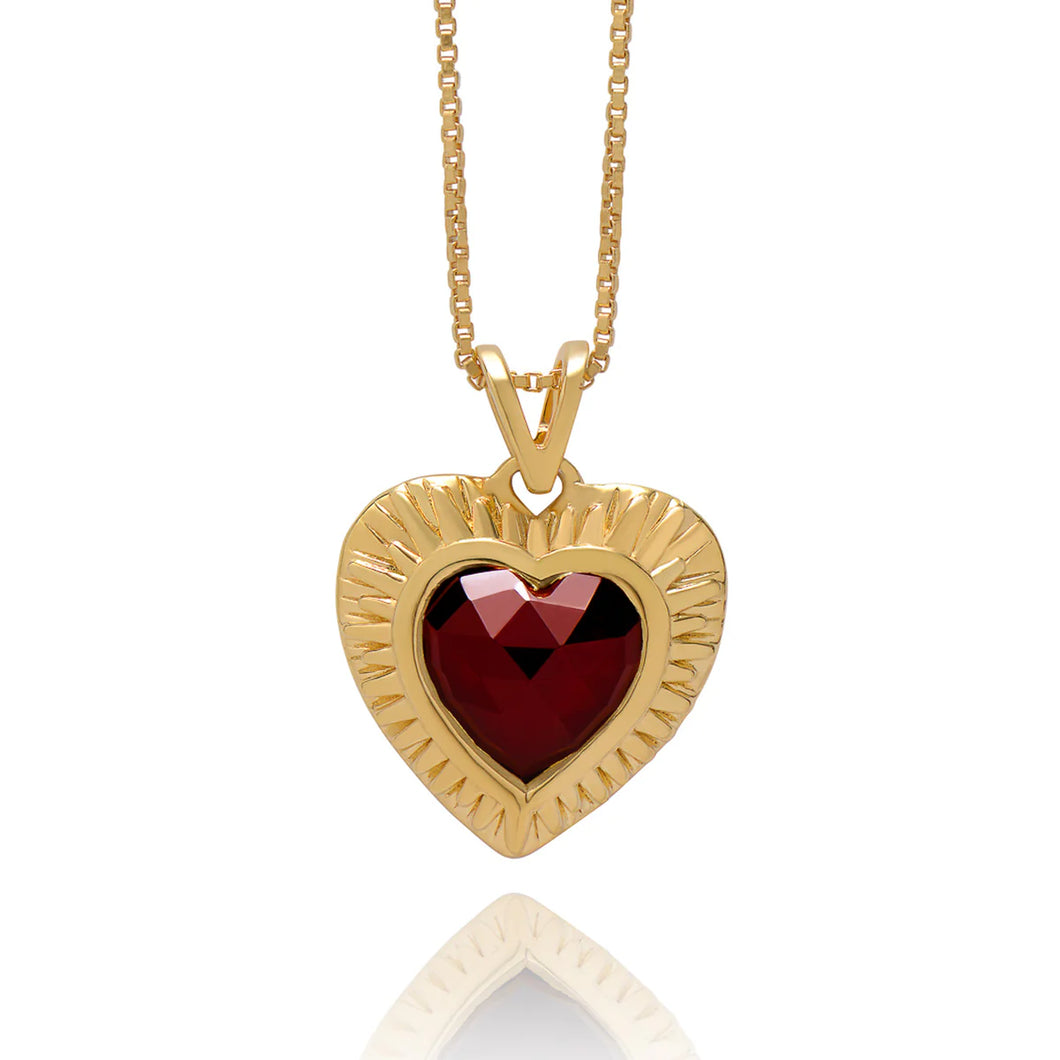 Electric Love Garnet Heart Necklace, Gold