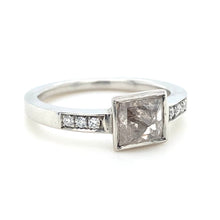 Load image into Gallery viewer, Platinum 0.91ct Square Rose-Cut Salt &amp; Pepper Diamond Ring
