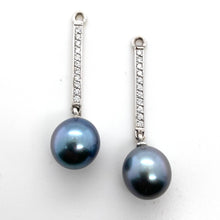 Load image into Gallery viewer, 18ct White Gold Salt&amp;Pepper Diamond &amp; Tahitian Pearl Drop Earrings
