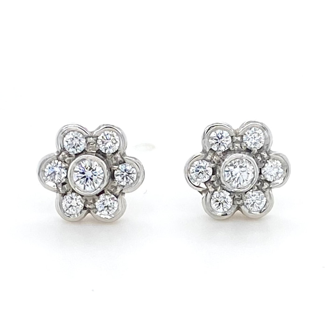 Platinum, 0.38ct Diamond Daisy Cluster Earrings