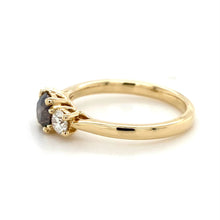 Load image into Gallery viewer, 18ct Yellow Gold, Brown &amp; White Diamond Trilogy Ring
