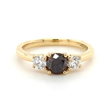 Load image into Gallery viewer, 18ct Yellow Gold, Brown &amp; White Diamond Trilogy Ring
