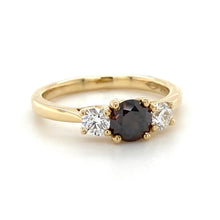 Load image into Gallery viewer, 18ct Yellow Gold Brown &amp; White Diamond Trilogy Ring
