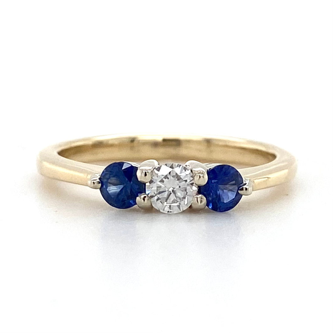 18ct Yellow & White Gold, Sapphire & Diamond Trilogy Ring