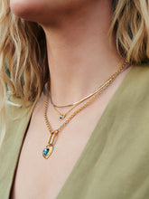 Load image into Gallery viewer, Electric Love Blue Topaz Heart Carabiner Necklace, Gold
