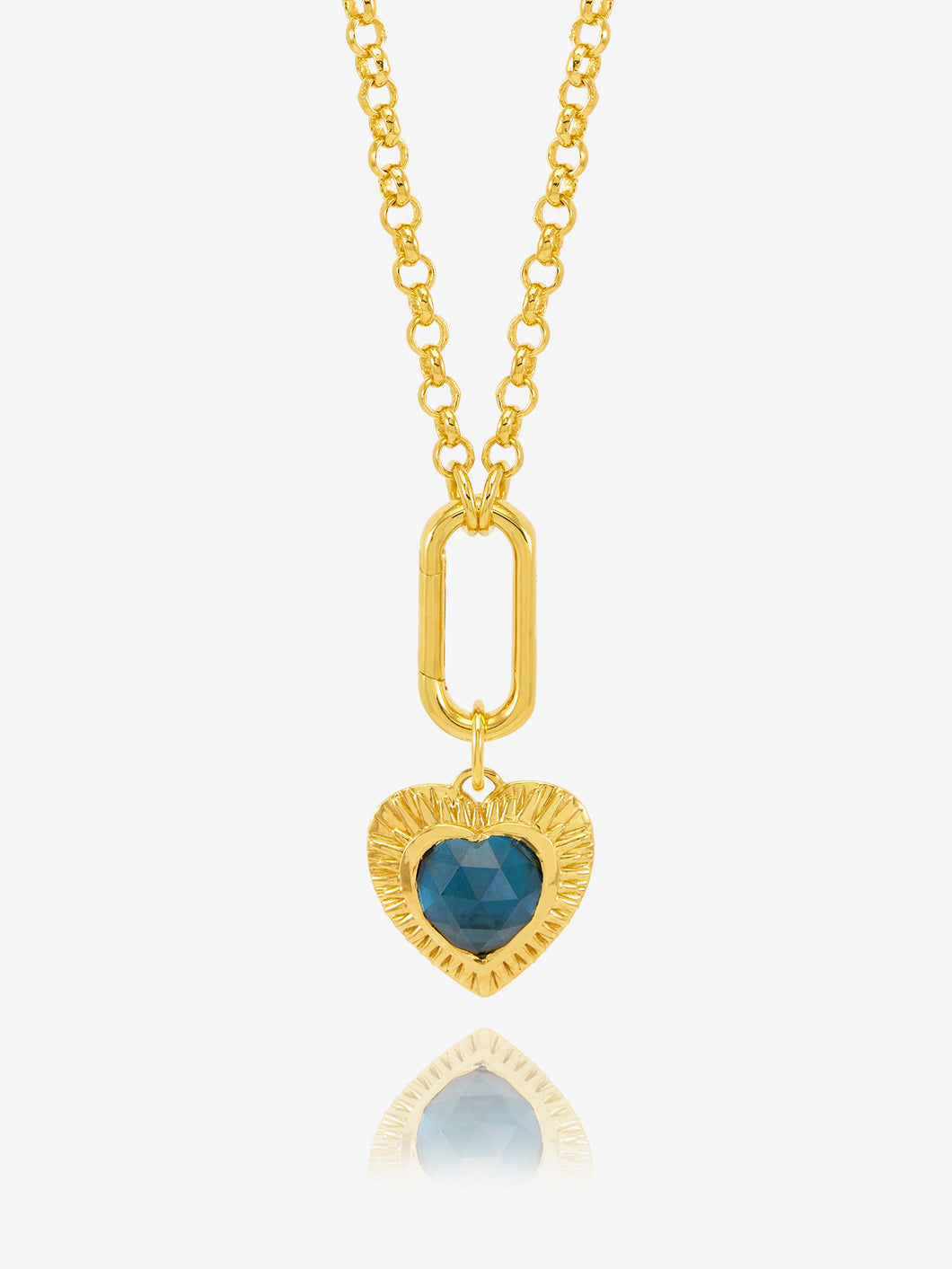 Electric Love Blue Topaz Heart Carabiner Necklace, Gold