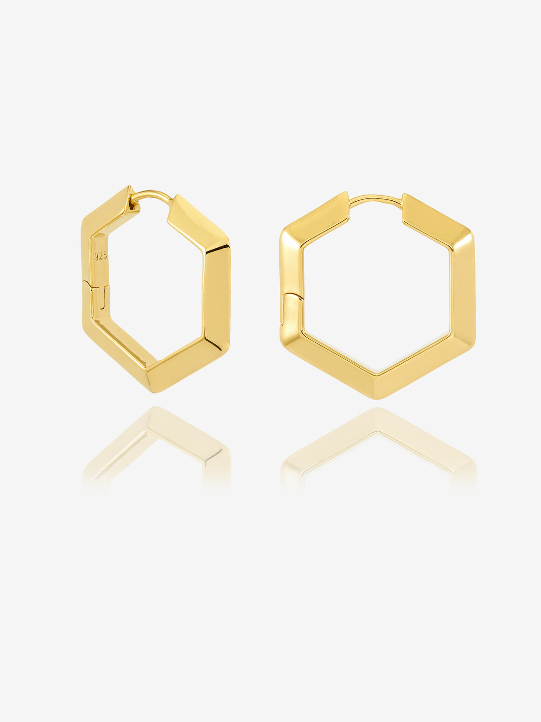 Large Bevelled Hexagon Hoop Earrings, Gold
