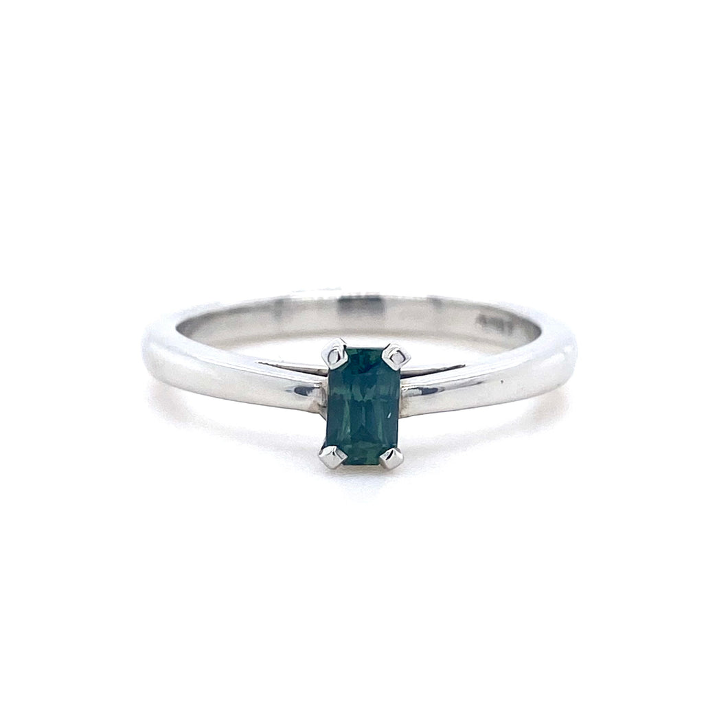 Platinum, 0.42ct Emerald-Cut Green Sapphire Ring