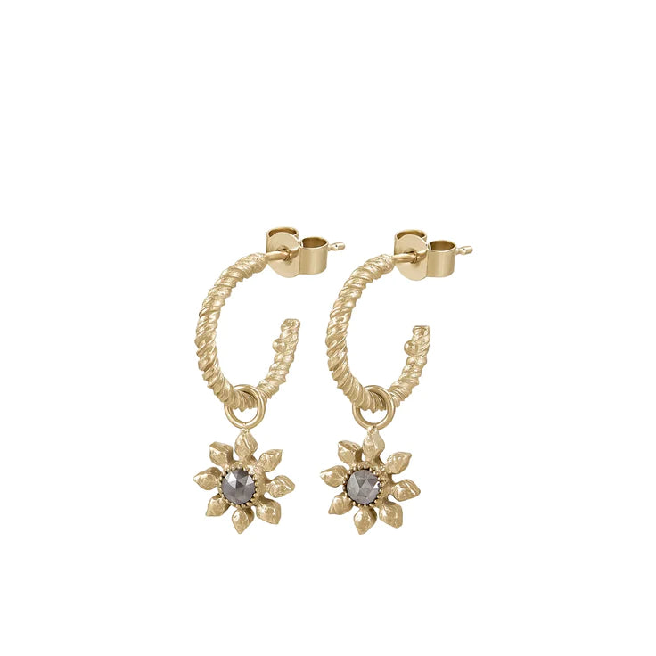 Diamond Flower Twisted Hoop Earrings, 9ct Yellow Gold