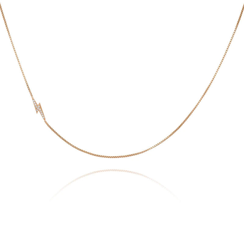 Solid Gold and Diamond Lightning Bolt Necklace