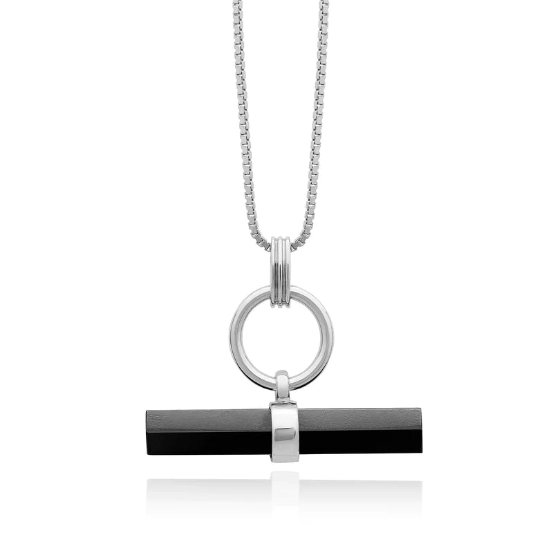 Strength T-Bar Onyx Necklace, Silver