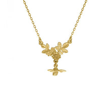 Load image into Gallery viewer, Floral Cluster Necklace with Bee Drop, 18ct Gold
