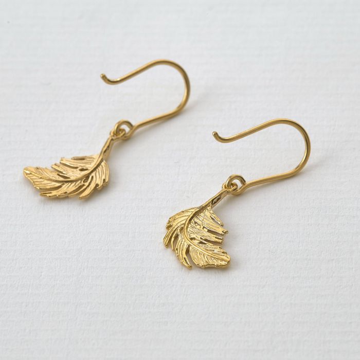 Little Feather Hook Earrings, Gold