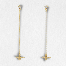 Load image into Gallery viewer, Diamond Stud Earrings with Fine Bee Chain Drops, 18ct Gold
