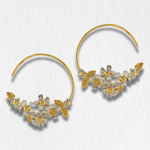 Load image into Gallery viewer, Spring Posy Bee Fine Hoop Earrings, Silver &amp; Gold
