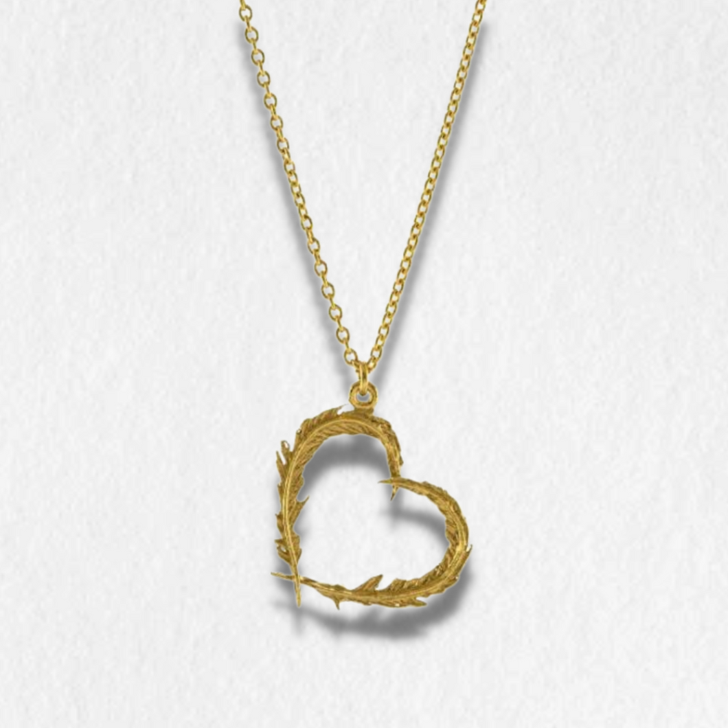 Delicate Feather Heart Necklace, Gold