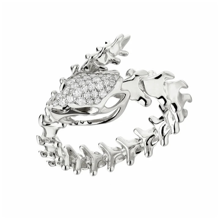 Serpent's Trace Wrap Ring, Silver & Diamond Pavé