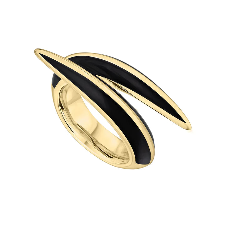 Sabre Deco Crossover Ring, Yellow Gold Vermeil & Ceramic