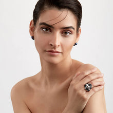 Load image into Gallery viewer, Blackthorn Leaf Ring, Silver &amp; Black Spinel
