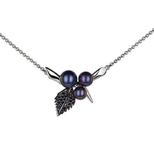 Load image into Gallery viewer, Blackthorn Triple Pearl Leaf Pendant Silver, Black Spinel &amp; Black Pearl
