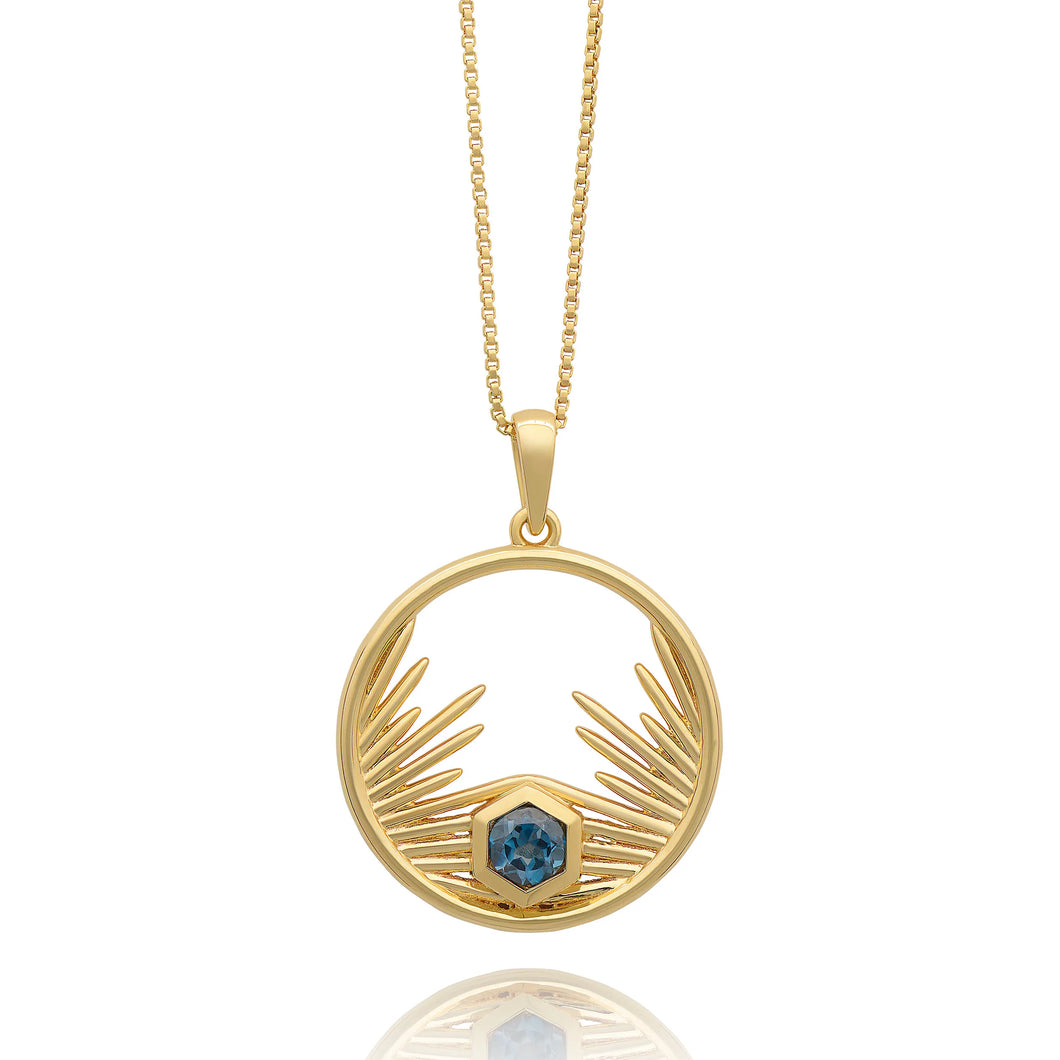 Electric Goddess Blue Topaz Long Necklace, Gold