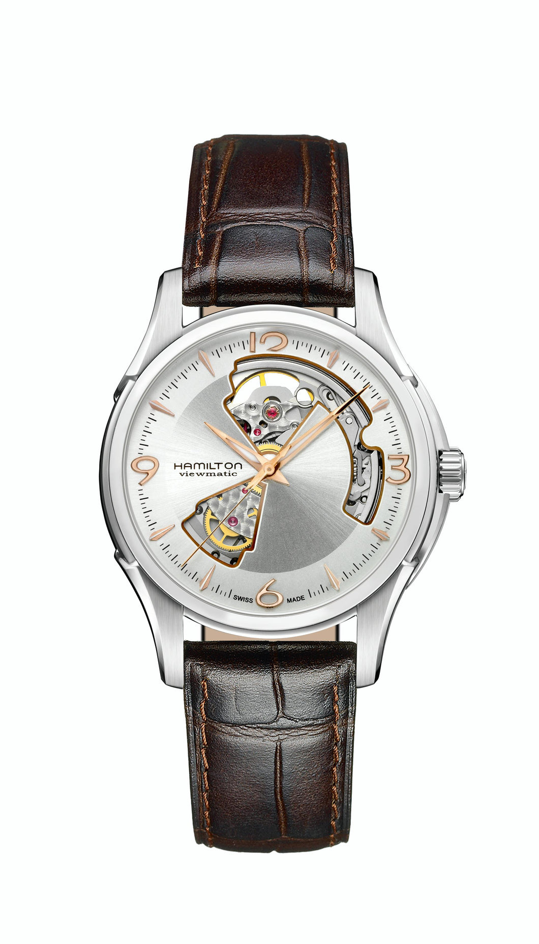 Jazzmaster Open Heart Auto, Silver Dial & Brown Leather Strap