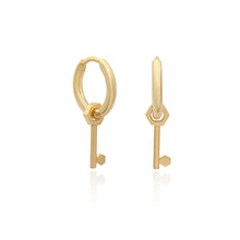 Load image into Gallery viewer, Mini Key Huggie Hoop Earrings, Gold

