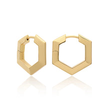 Load image into Gallery viewer, Medium Bevelled Hexagon Hoop Earrings, Gold
