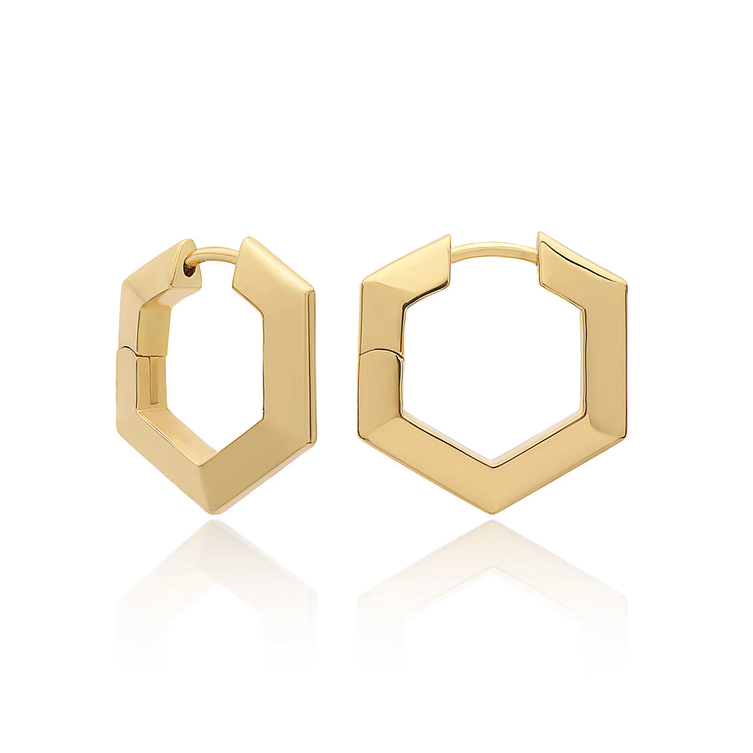 Medium Bevelled Hexagon Hoop Earrings, Gold