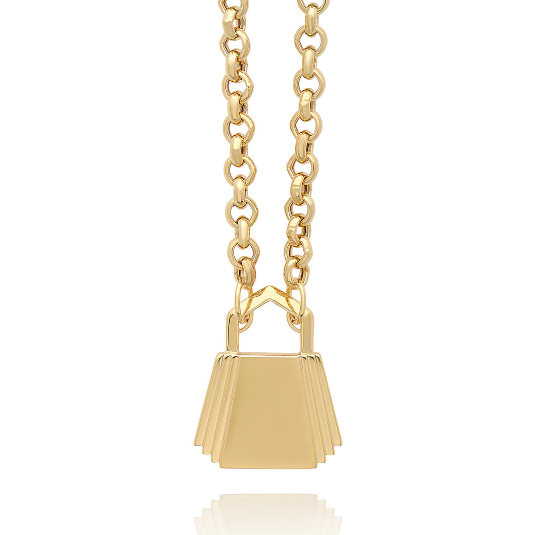 Statement Art Deco Padlock Necklace, Gold