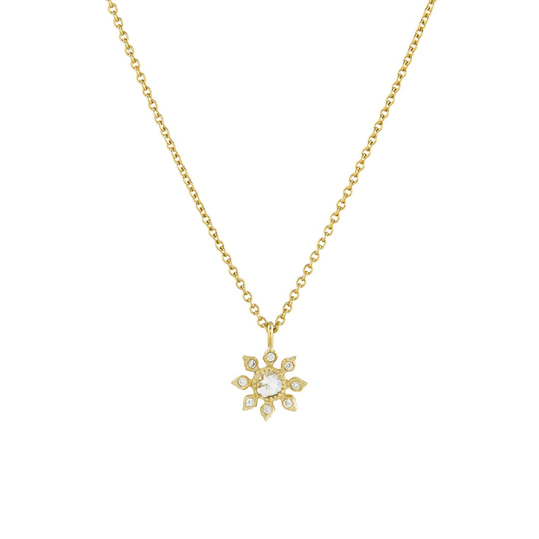 Multi Diamond Flower Necklace, 18ct Yellow Gold