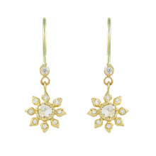 Load image into Gallery viewer, Multi Diamond Flower Hook Earrings, 18ct Yellow Gold
