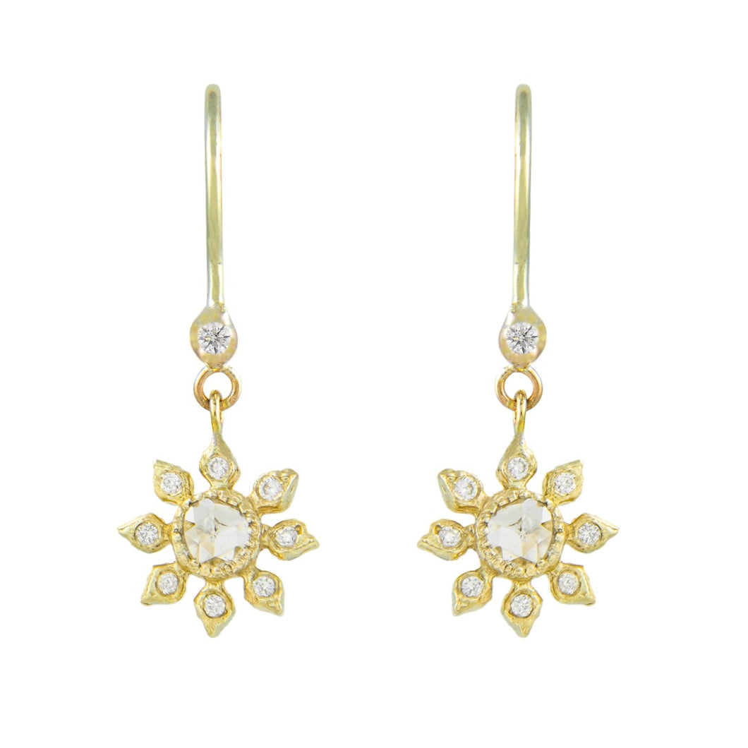 Multi Diamond Flower Hook Earrings, 18ct Yellow Gold