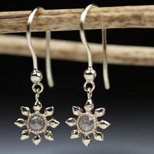 Load image into Gallery viewer, Diamond Flower Hook Earrings, 9ct Yellow Gold
