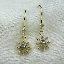 Load image into Gallery viewer, Multi Diamond Flower Hook Earrings, 18ct Yellow Gold

