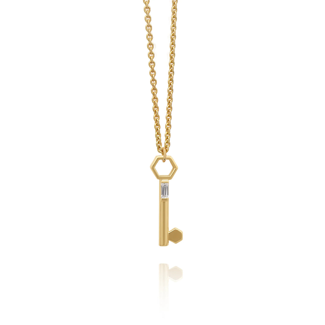 Topaz Baguette Key Necklace, Gold