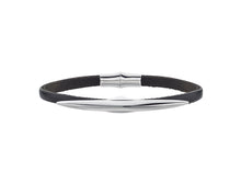 Load image into Gallery viewer, Arc Single Black Leather Bracelet, Silver
