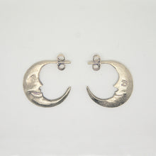 Load image into Gallery viewer, Crescent Moon Hoop Earrings Medium, Silver
