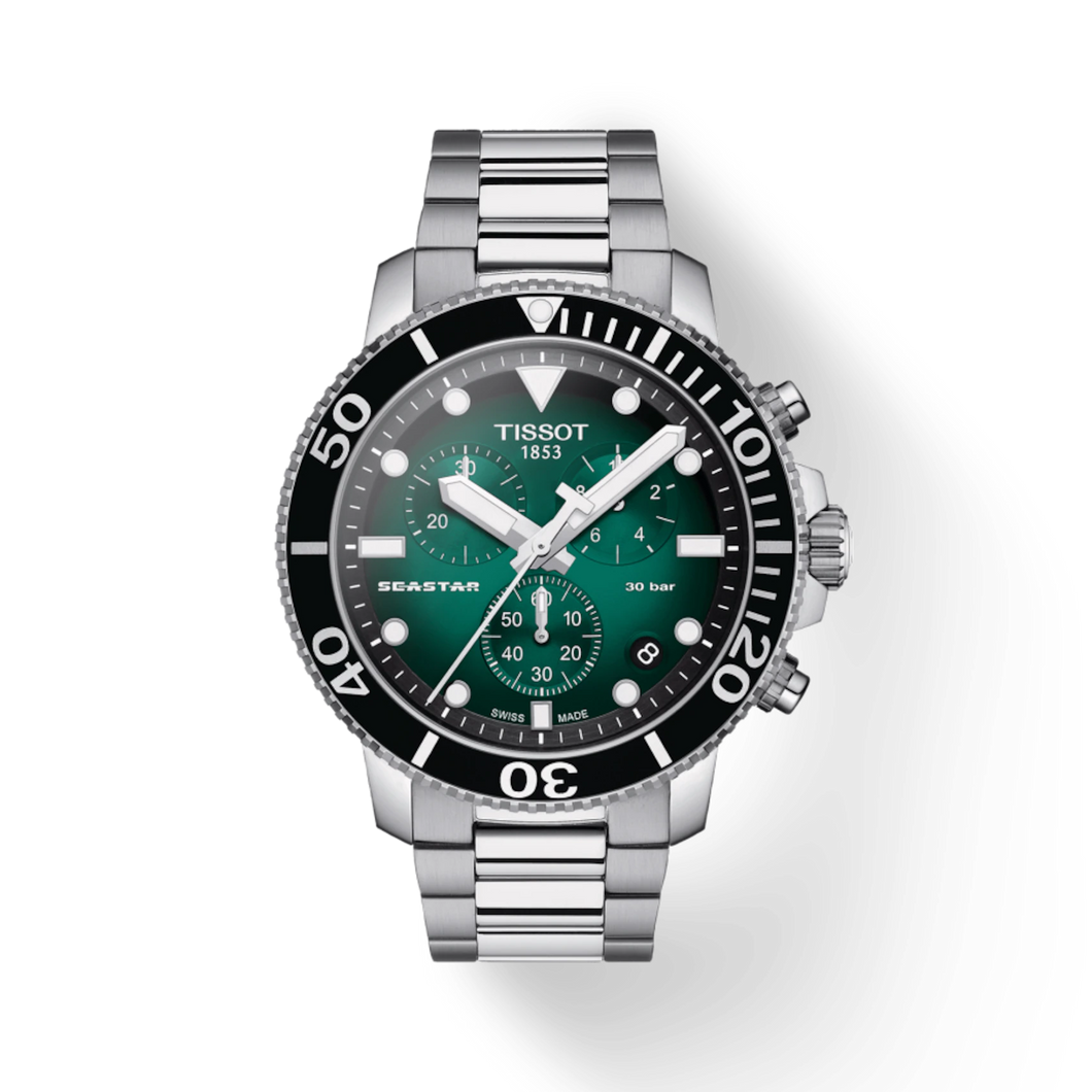 Seastar 1000 Quartz Chronograph, Green Dial & Stainless Steel Bracelet